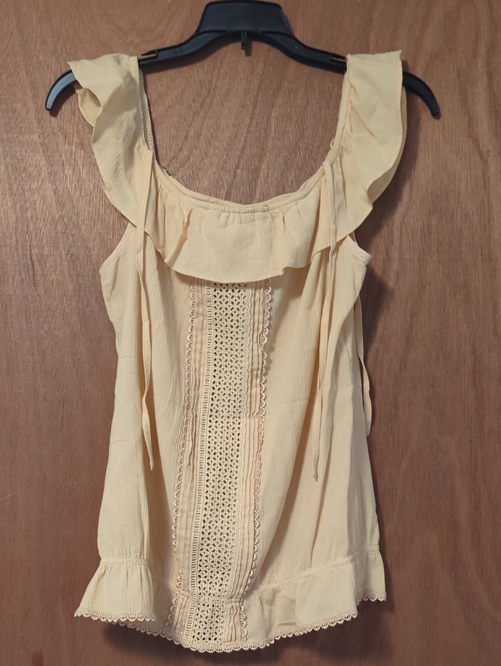 Express Cream Ruffle Crochet-Front Camisole